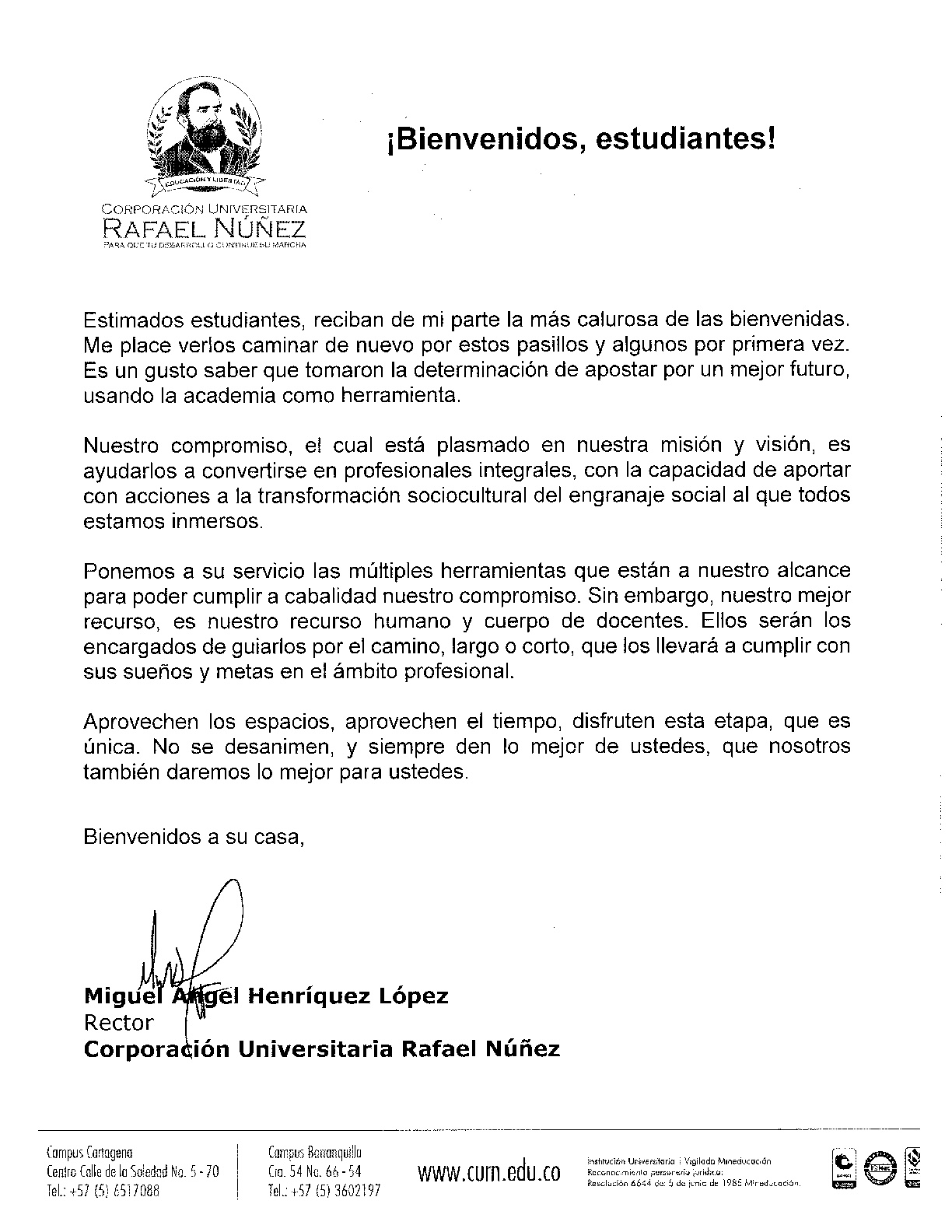 Carta de bienvenida Rector 2018 IIP