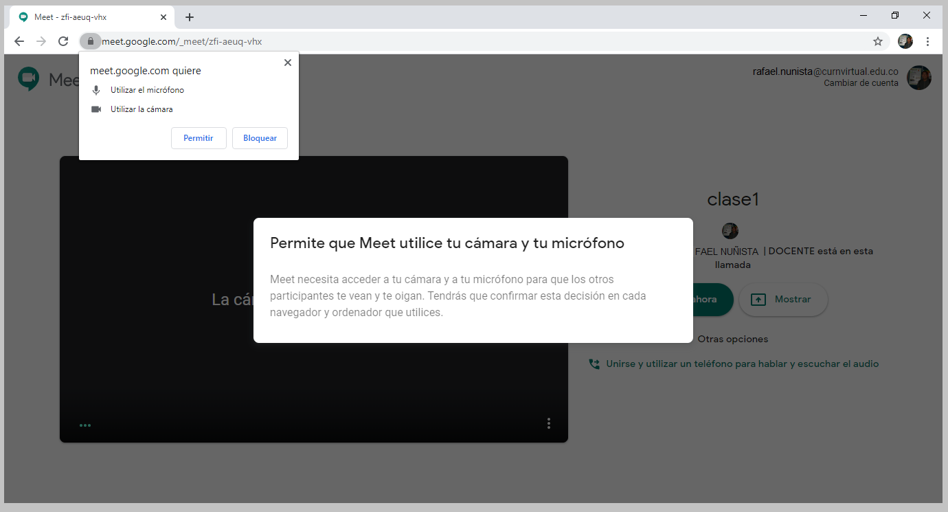 2. Permitir el uso de la cámara y micrófono.